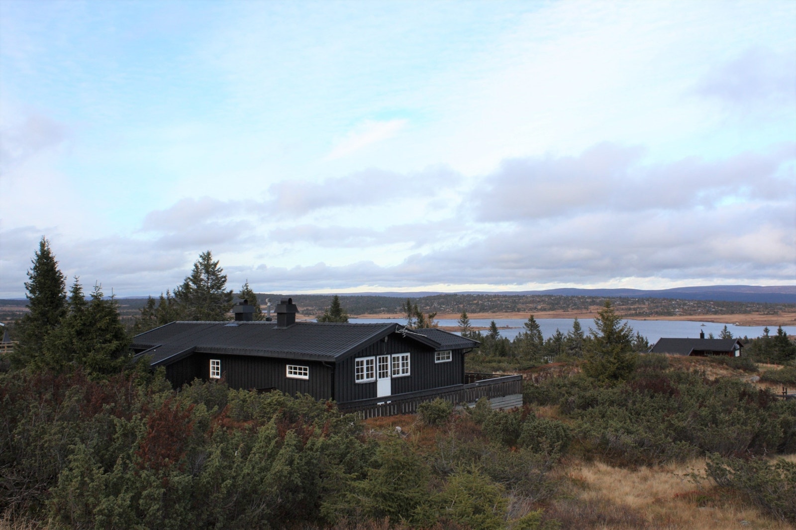 Hytta med omgivelser i flotte høstfarger. Galleribilde