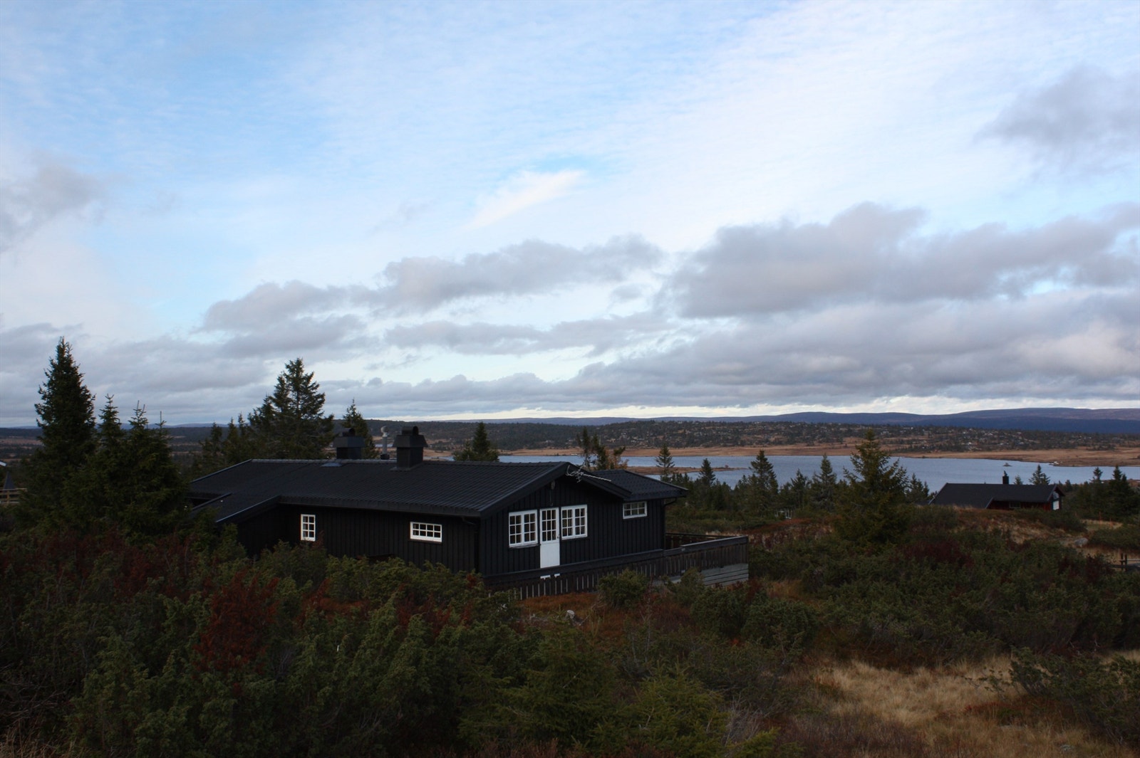 Hytta i flott høstdrakt på omgivelser. Galleribilde