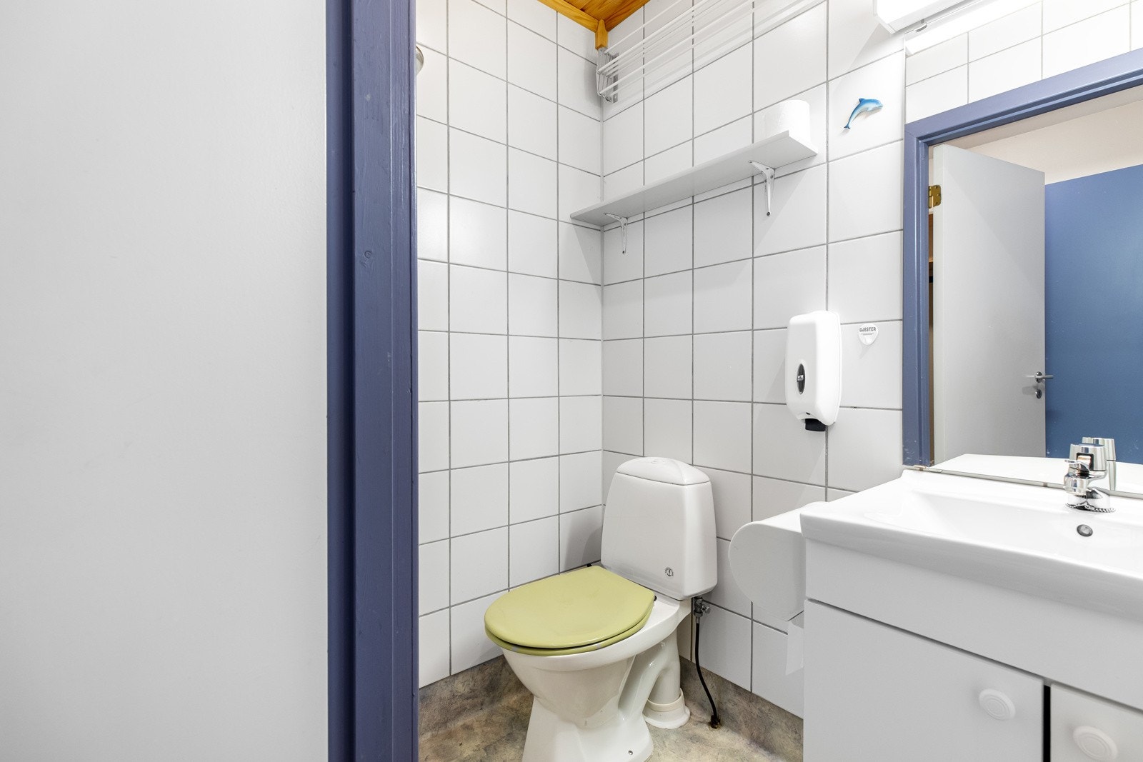Bad med dusj, toalett og innredning med nedfelt servant Galleribilde