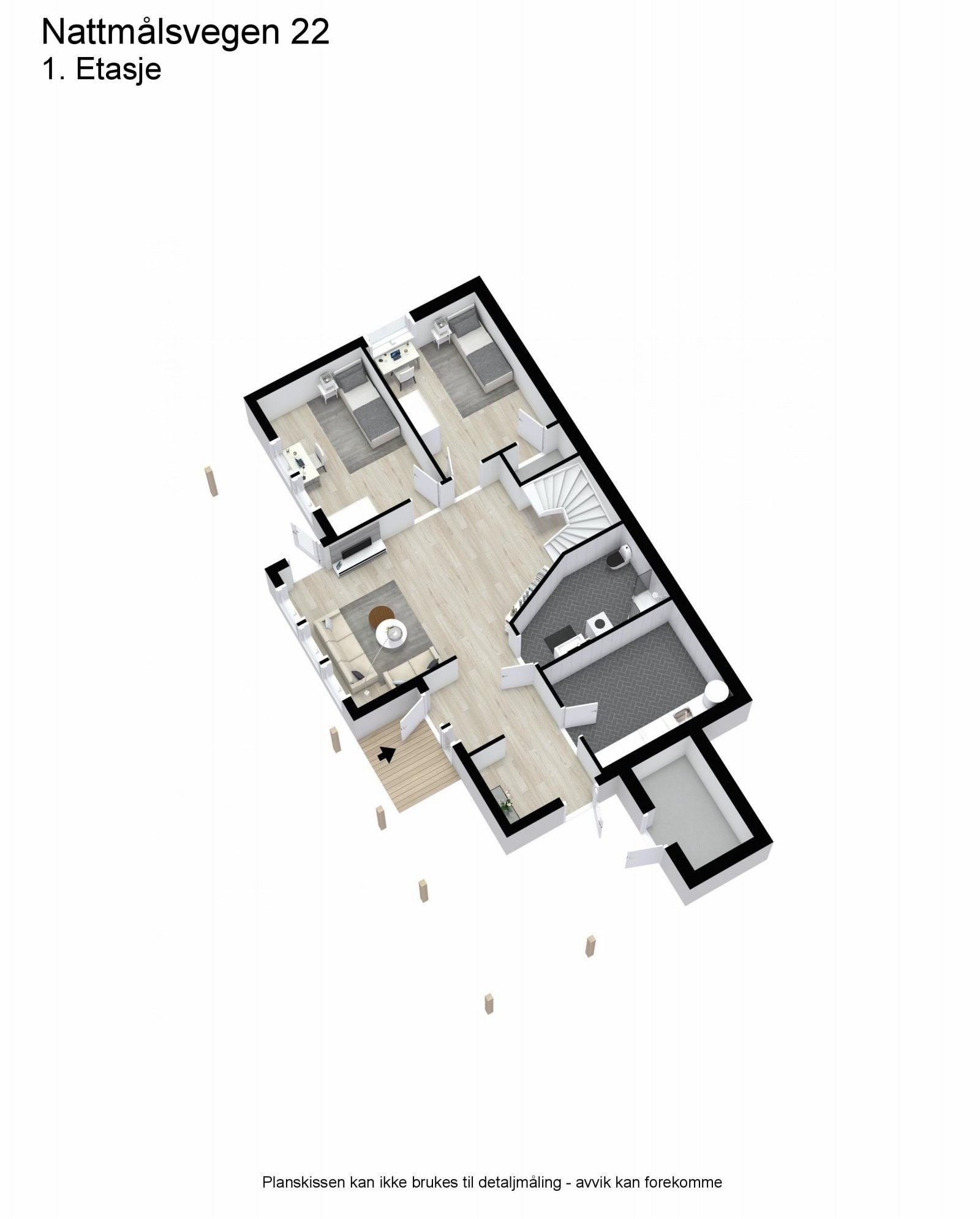 Planskisse 3D - 1. etasje.
