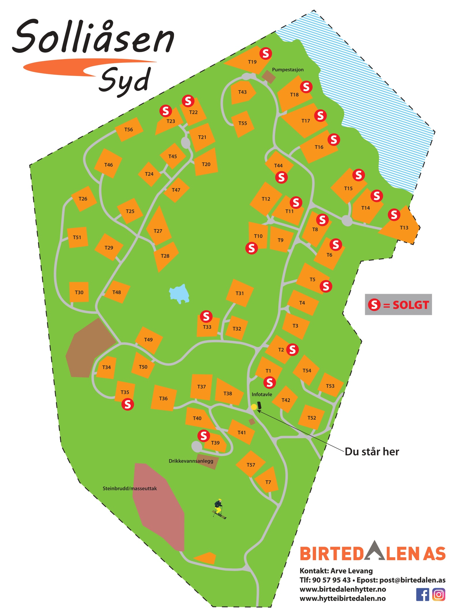 Kart over tomtene i Solliåsen Sør. S = Solgt Galleribilde