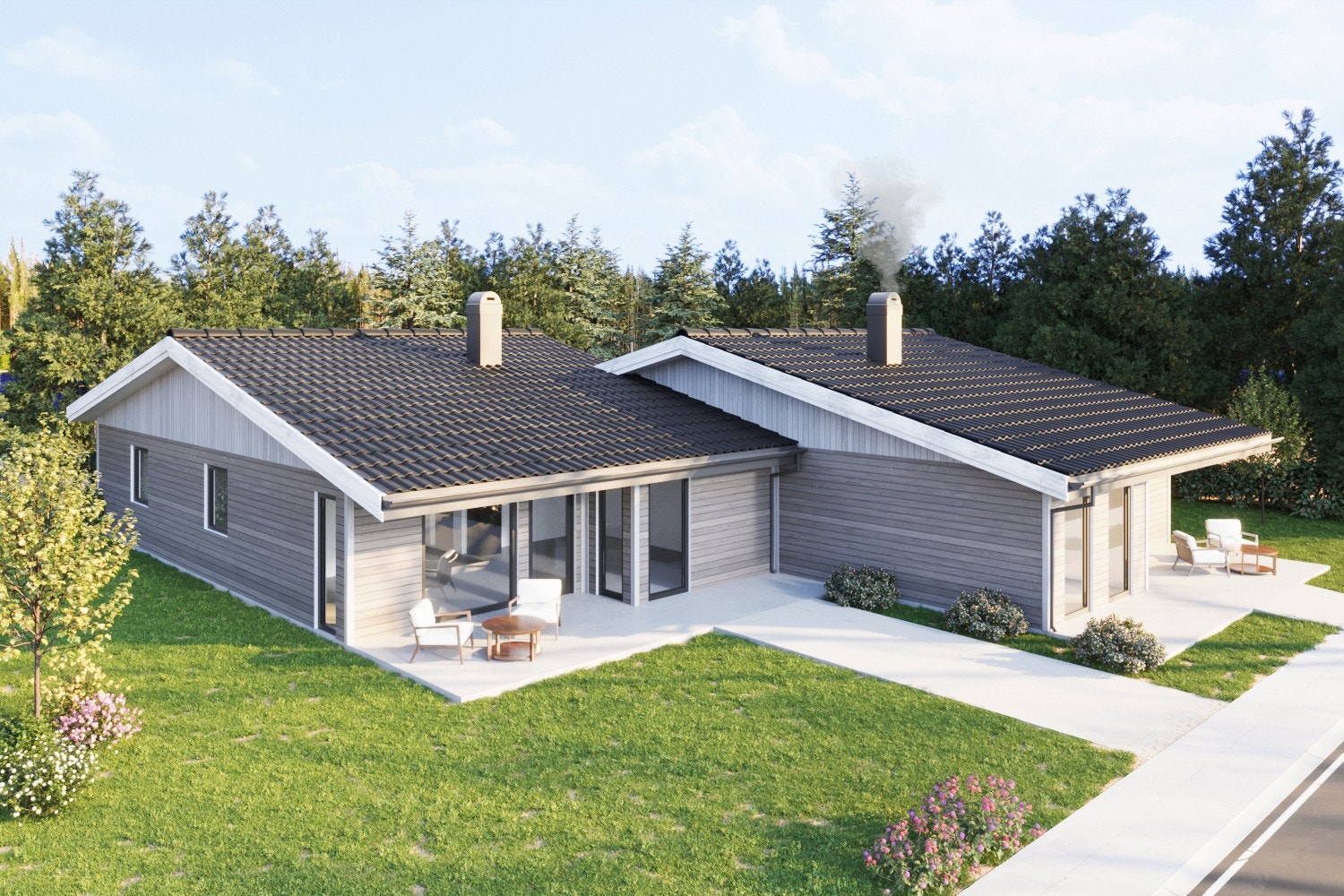 Illustrasjon. Flott tomannsbolig på ett plan med tre soverom planlagt oppført i Isdalstø. Galleribilde