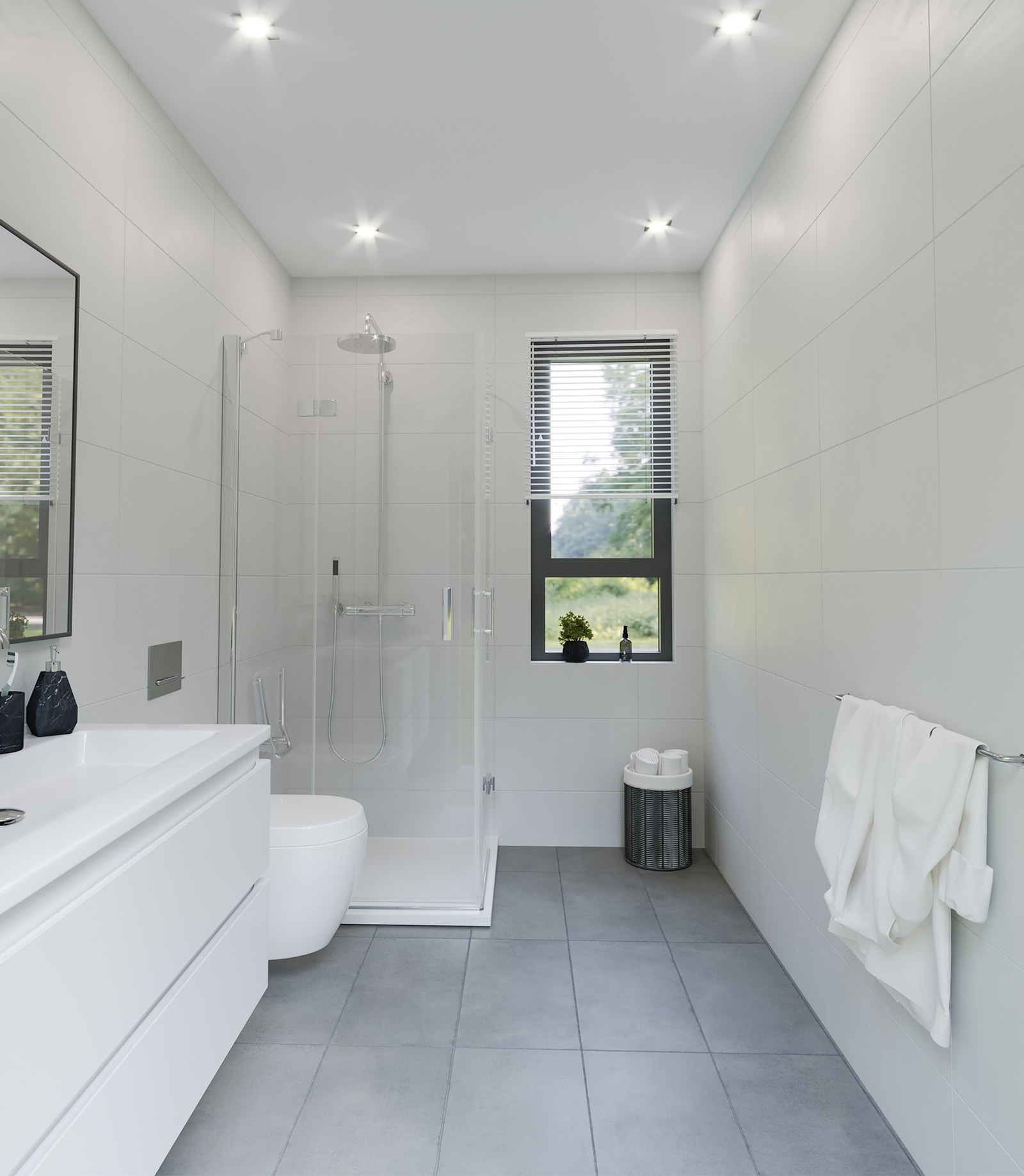 Bad i 2. etasje med standard fliser Galleribilde