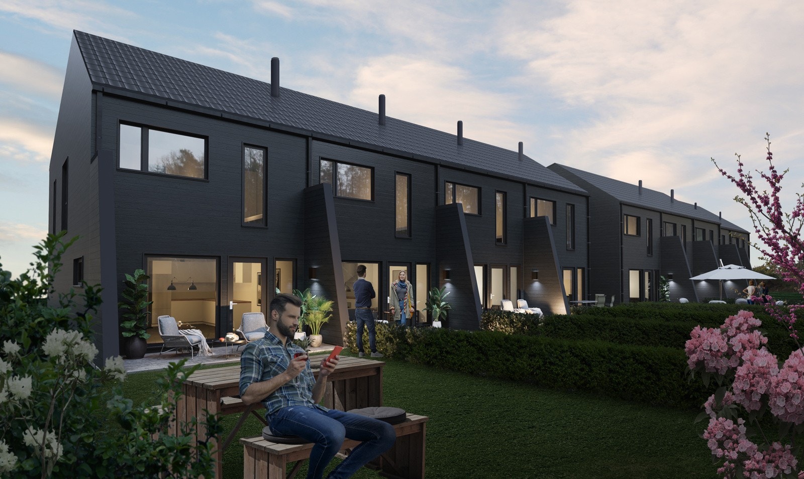 Store vindusflater ut mot hage Galleribilde