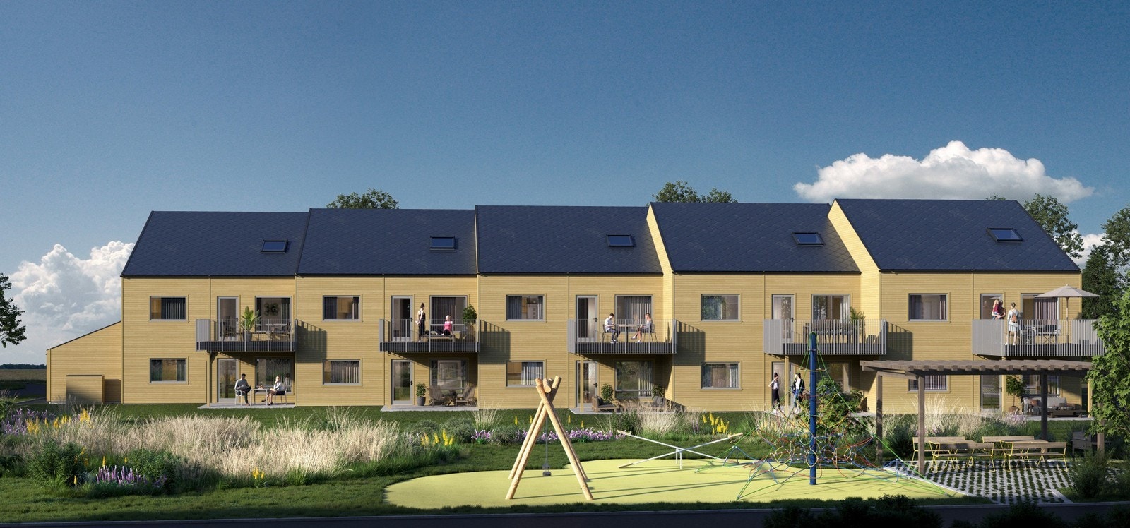 Slik ser hus B ut. Boder kommer på venstre side av bygget Galleribilde