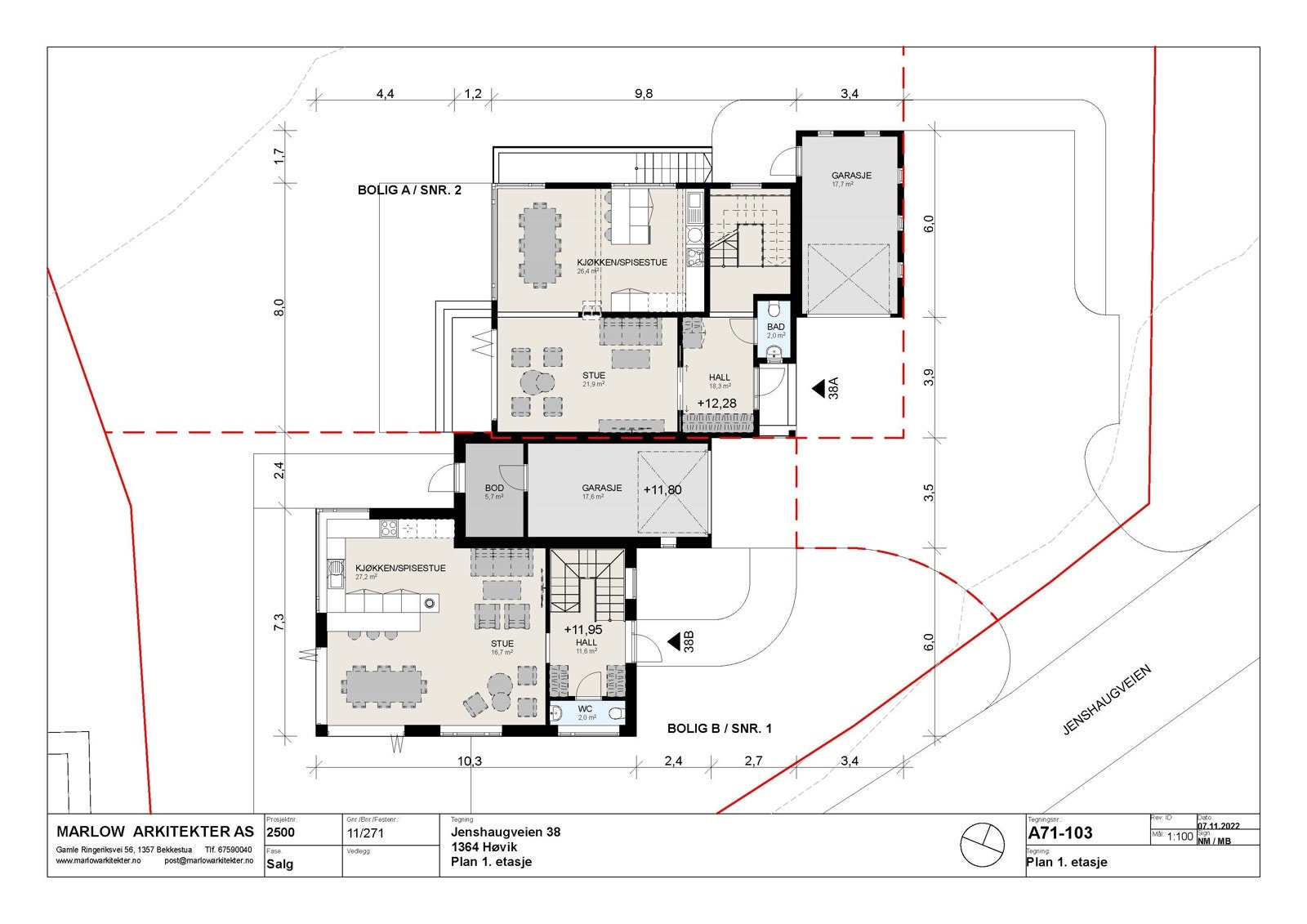 Plantegning 1. etg.- hus A er snr. 2 Galleribilde