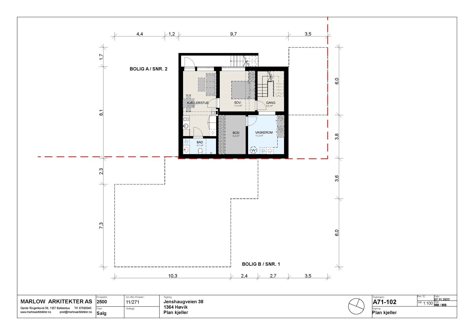 Plantegning- kjeller- hus A er snr. 2 Galleribilde