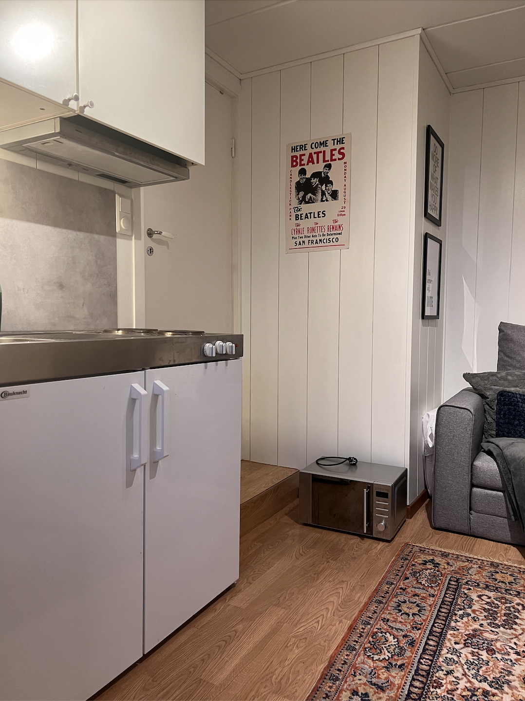 deler av kjøkken og sovesofa, leieboer har idag byttet ut sofa med seng :) Galleribilde