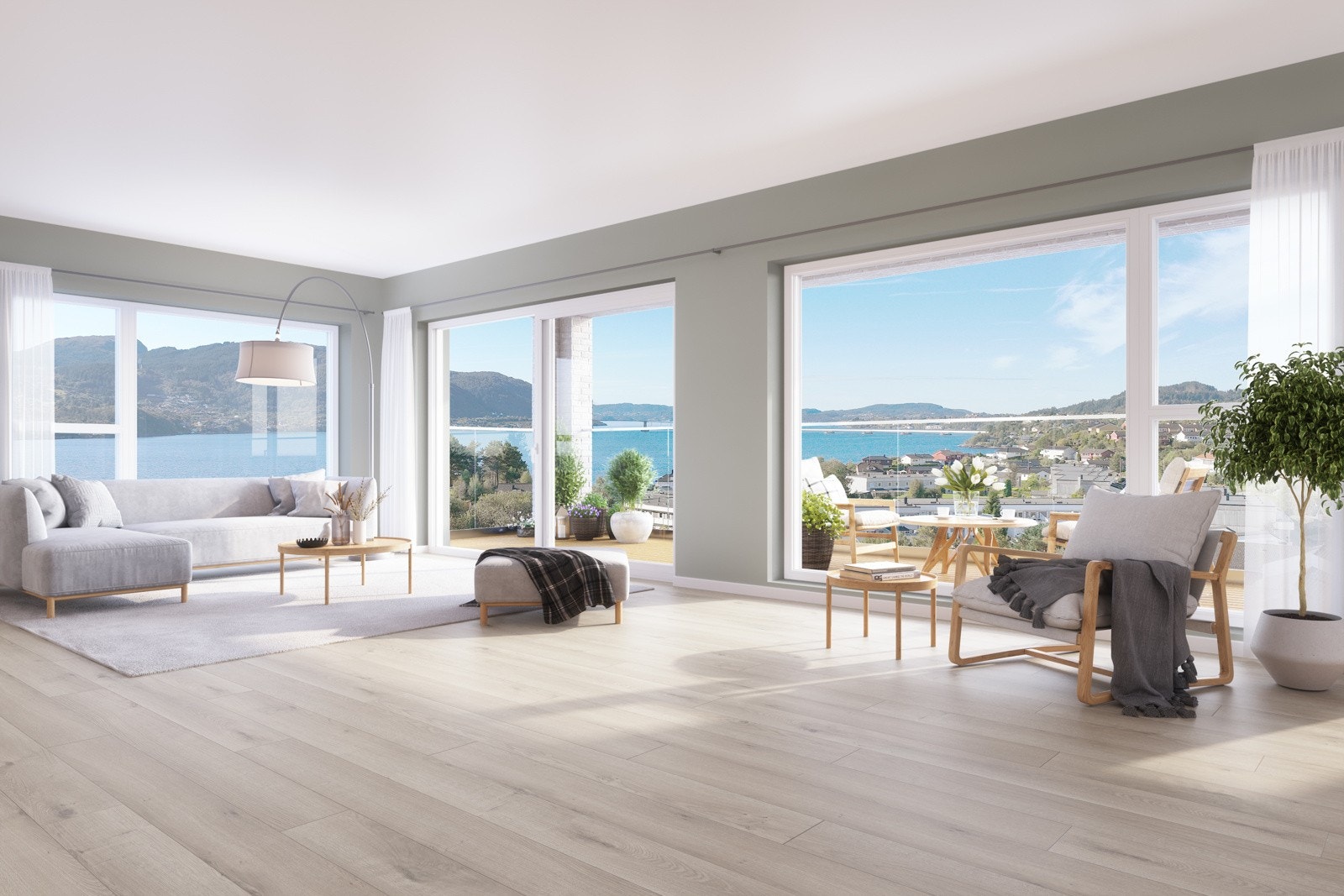 Mange av leilighetene vil få flott sjøutsikt. Her er illustrasjonsbilde fra leilighet A501. Galleribilde