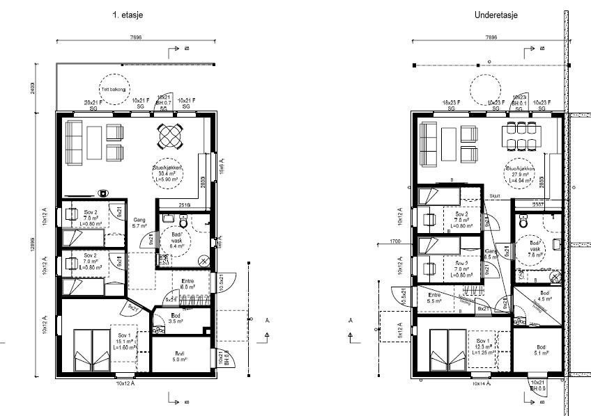 Planløsning 3 soverom Galleribilde