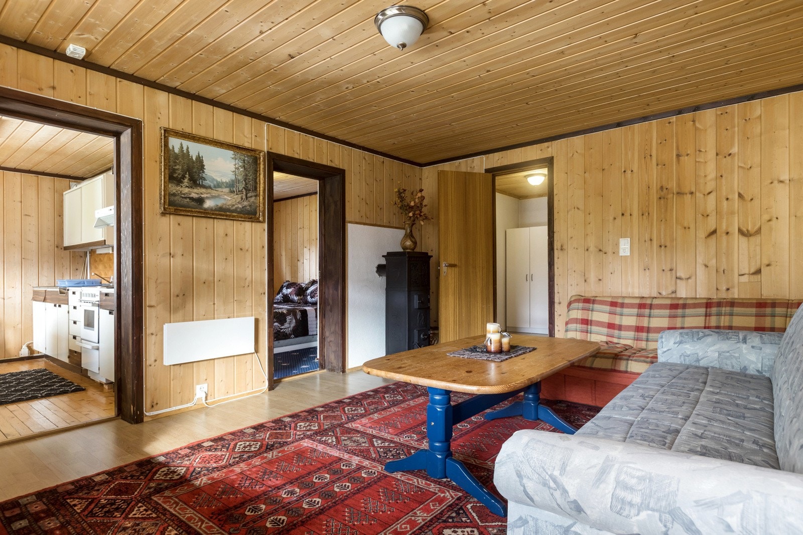 Romslig stue med vedovn. Galleribilde