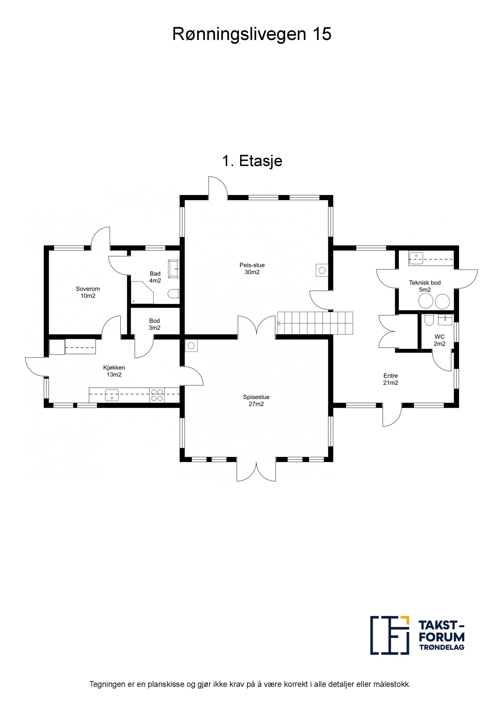 Planskisse målsatt av takstmann - 1. etasje Galleribilde