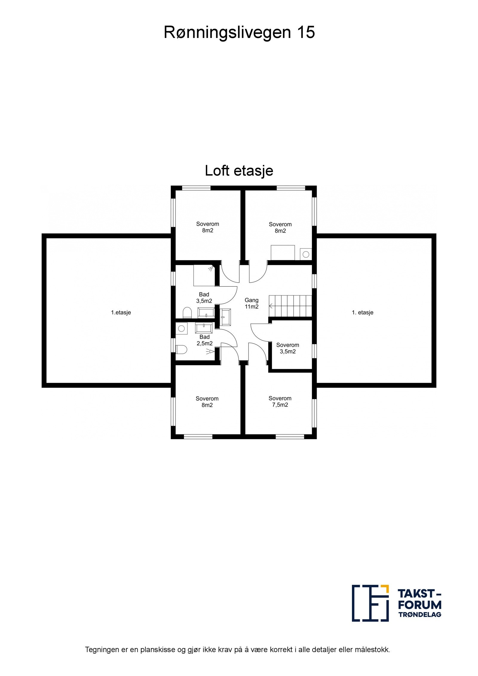 Planskisse målsatt av takstmann - loft Galleribilde