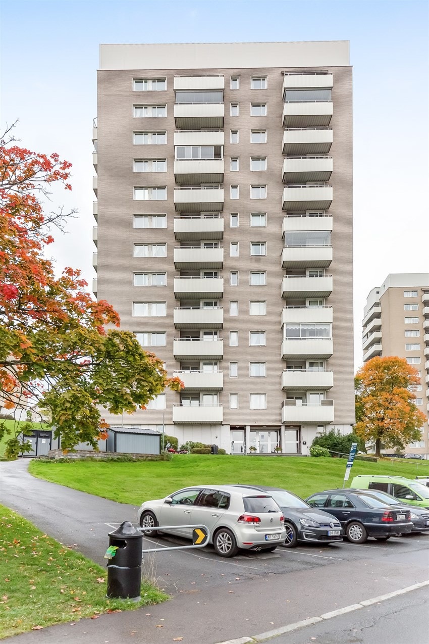 Borettslaget har biloppstillingsplasser til beboerne rett nedenfor blokken. Galleribilde
