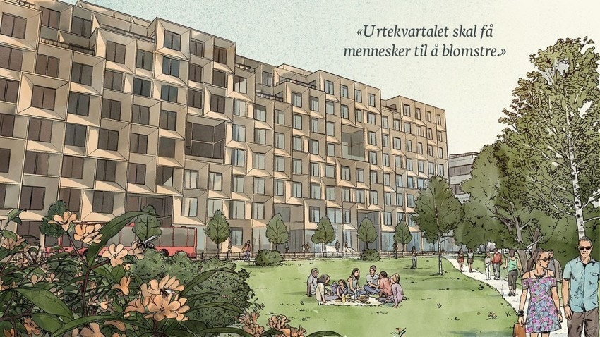 200 meter fra Norbygata 23 finner vi nye Urtekvartalet med 2000 studieplasser og 2000 kontorarbeidsplasser planlagt ferdig 2023 Galleribilde