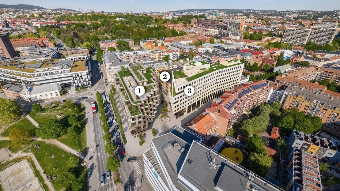 200 meter fra Norbygata 23 finner vi nye Urtekvartalet med 2000 studieplasser og 2000 kontorarbeidsplasser planlagt ferdig 2024. Galleribilde