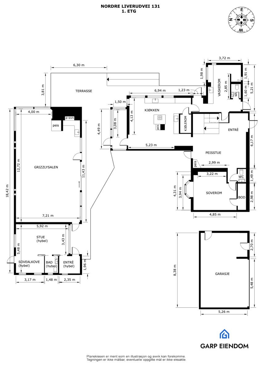 1. etasje. Dør til anneks er plassert feil. Den ligger rett ovenfor døren til huset Galleribilde