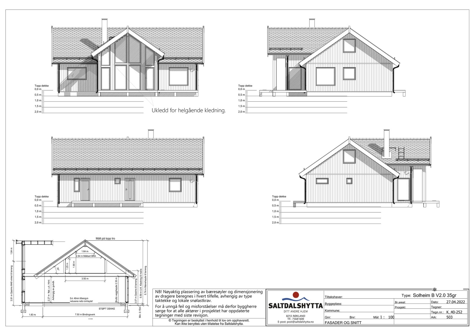 Fasade og snitt. Galleribilde