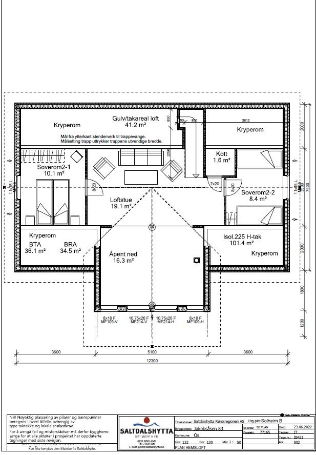 Plan 2. Hems med god takhøyde pga 35 graders takvinkel. Galleribilde