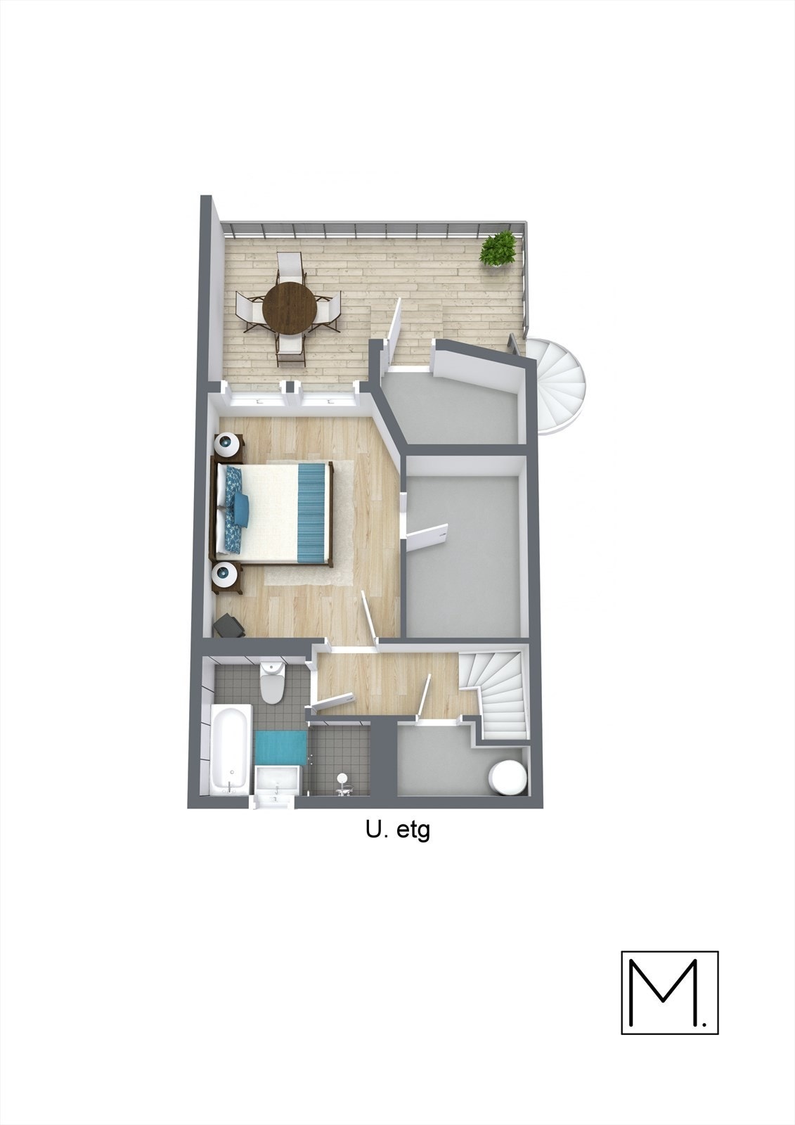 3D plantegning av underetasjen. Galleribilde