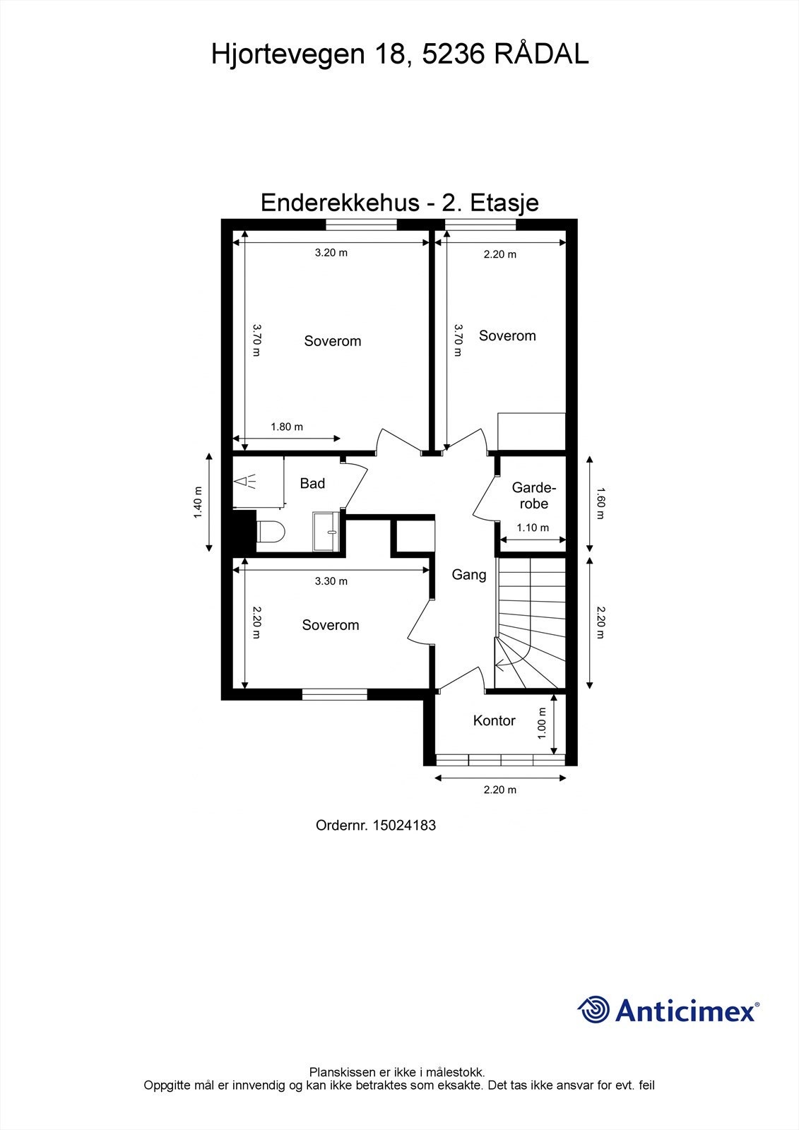 Plantegning med mål 2. etasje Galleribilde