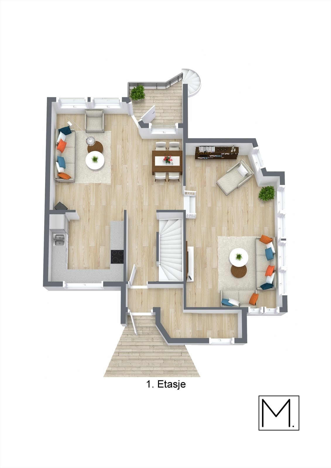 3D Plantegning 1. etasje. Galleribilde