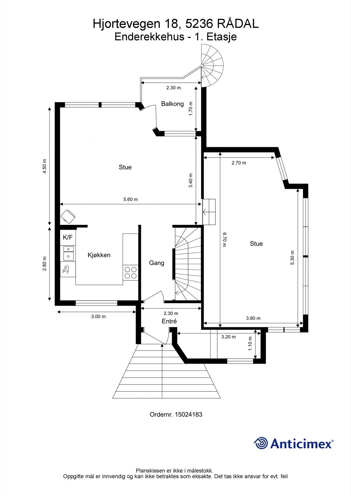 Plantegning med mål 1. etasje Galleribilde