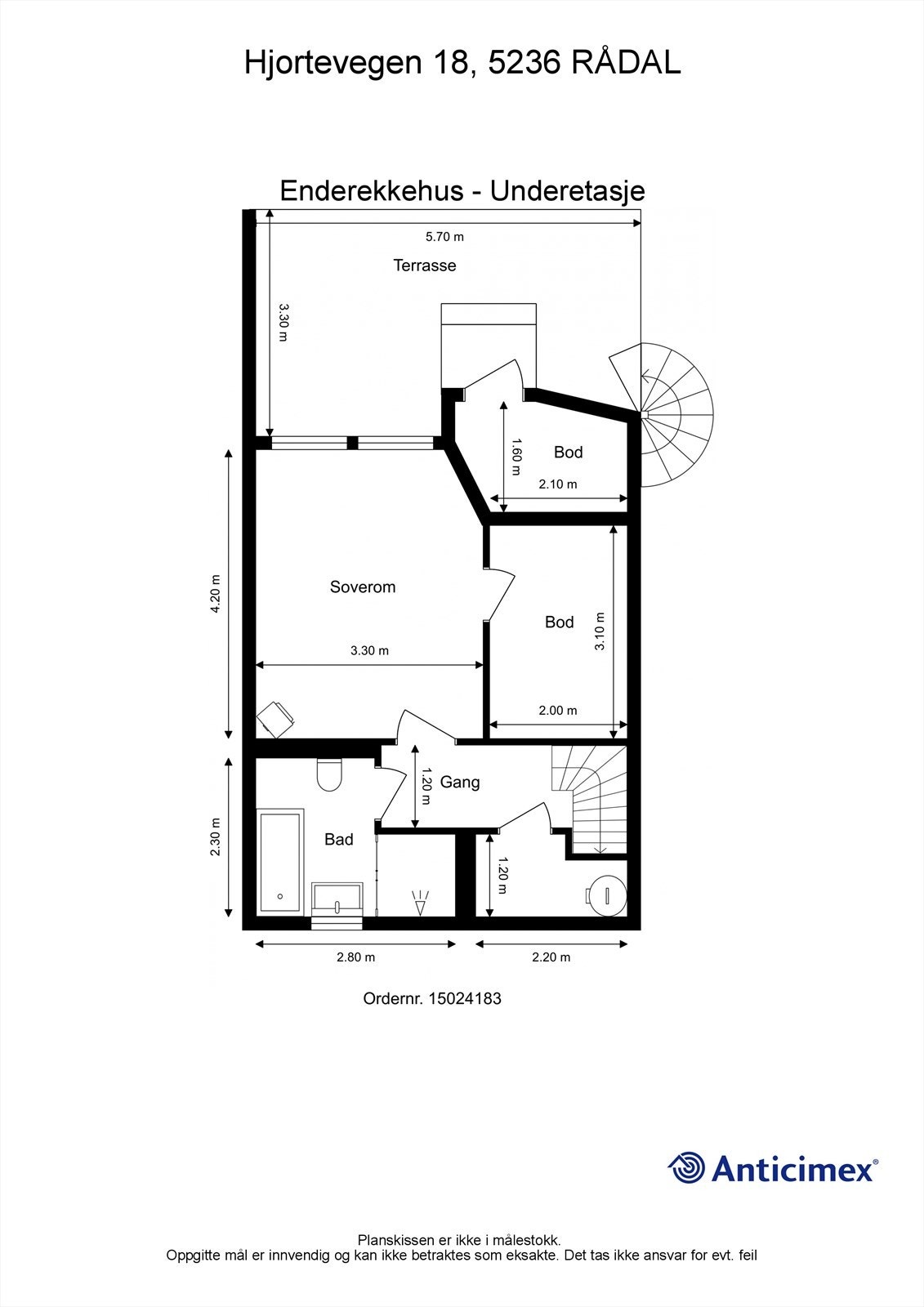 Plantegning med mål underetasje Galleribilde