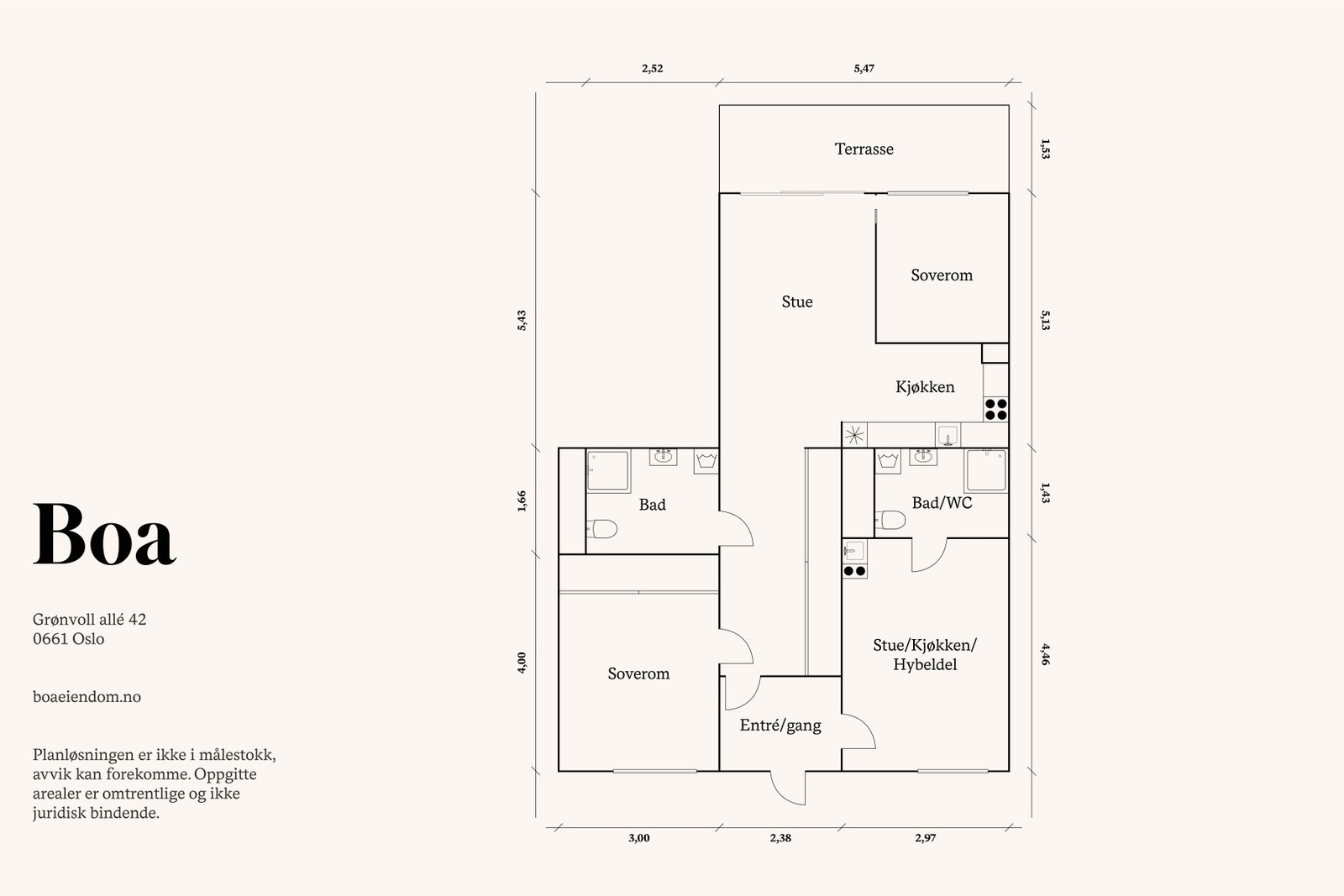 Alternativt plantegning med totalt tre soverom. Galleribilde