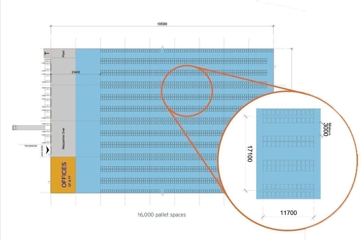 Viser plankisse av Bulk standard lagerbygg på ca. 7 200 kvm Galleribilde