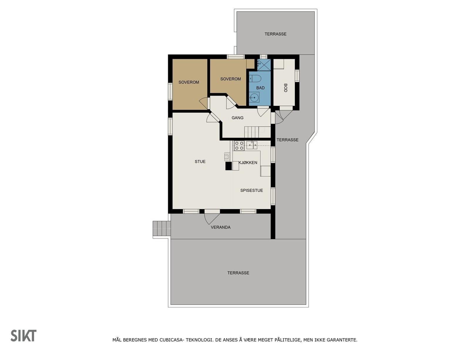 2D-tegning av 1. etasje på hytta Galleribilde