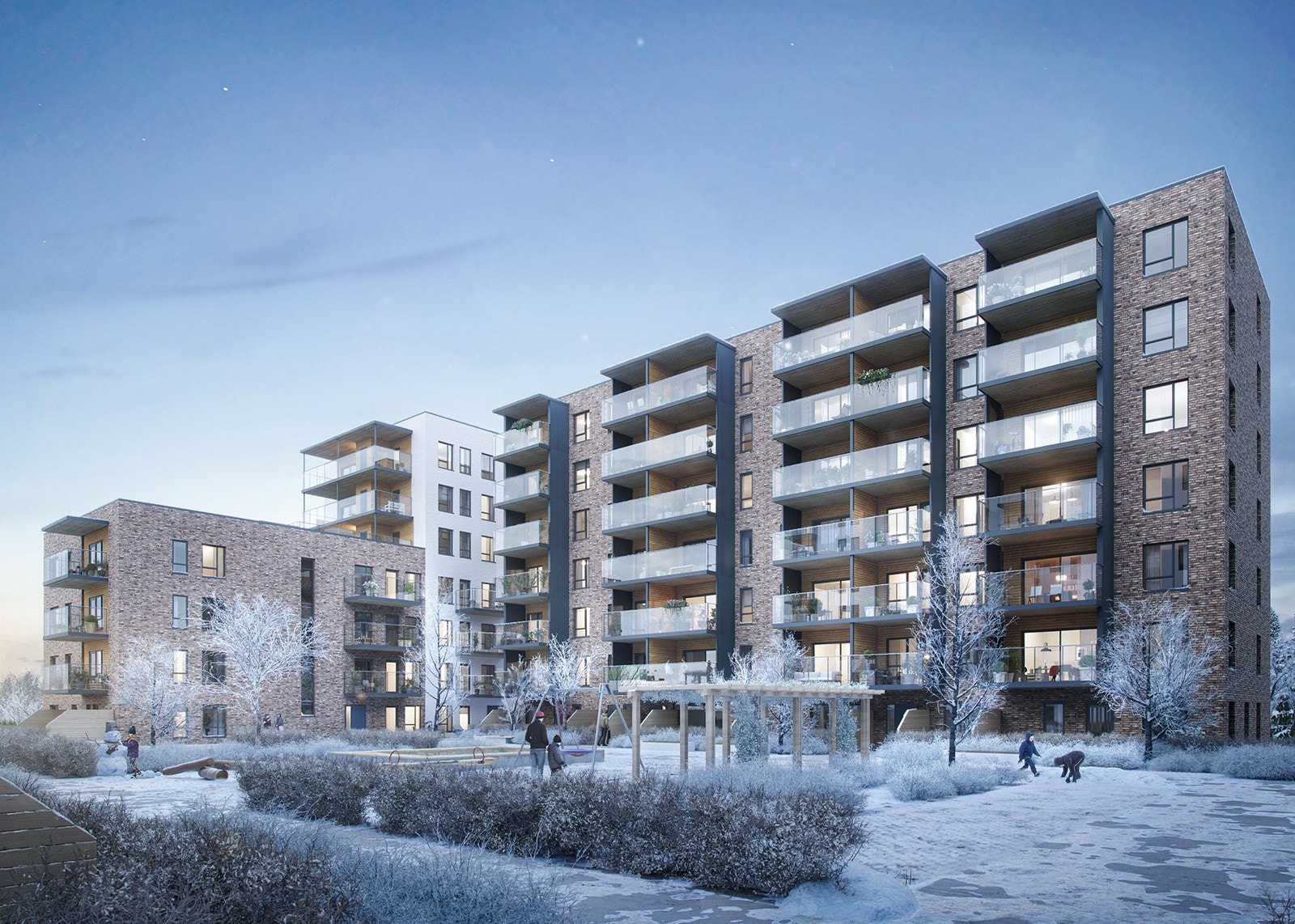 Fasade Hus H5, vinterstemning. Kun ment som illustrasjon. Galleribilde
