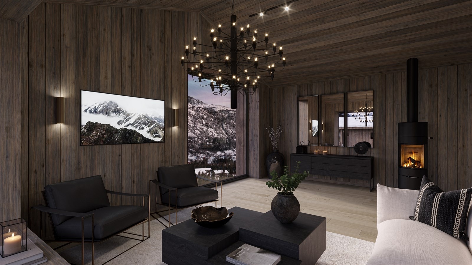 Illustrasjon med utsikt fra hytte B1. Galleribilde