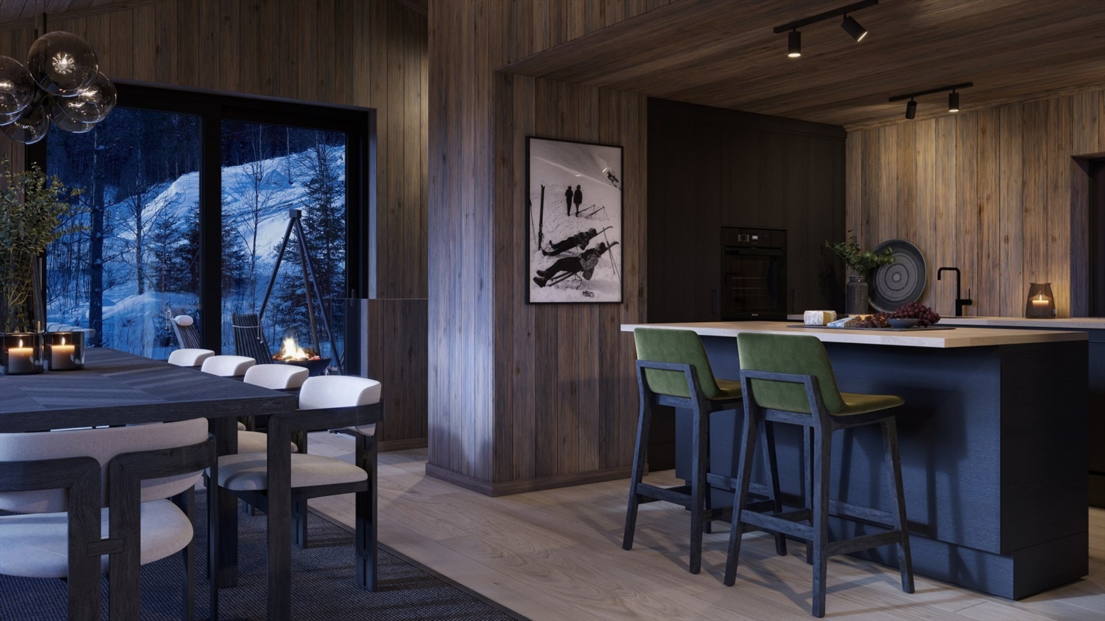 Kjøkkenet leveres av håndverksbedriften, Volden i Valdres AS. Illustrasjon fra hyttetype B1. Galleribilde