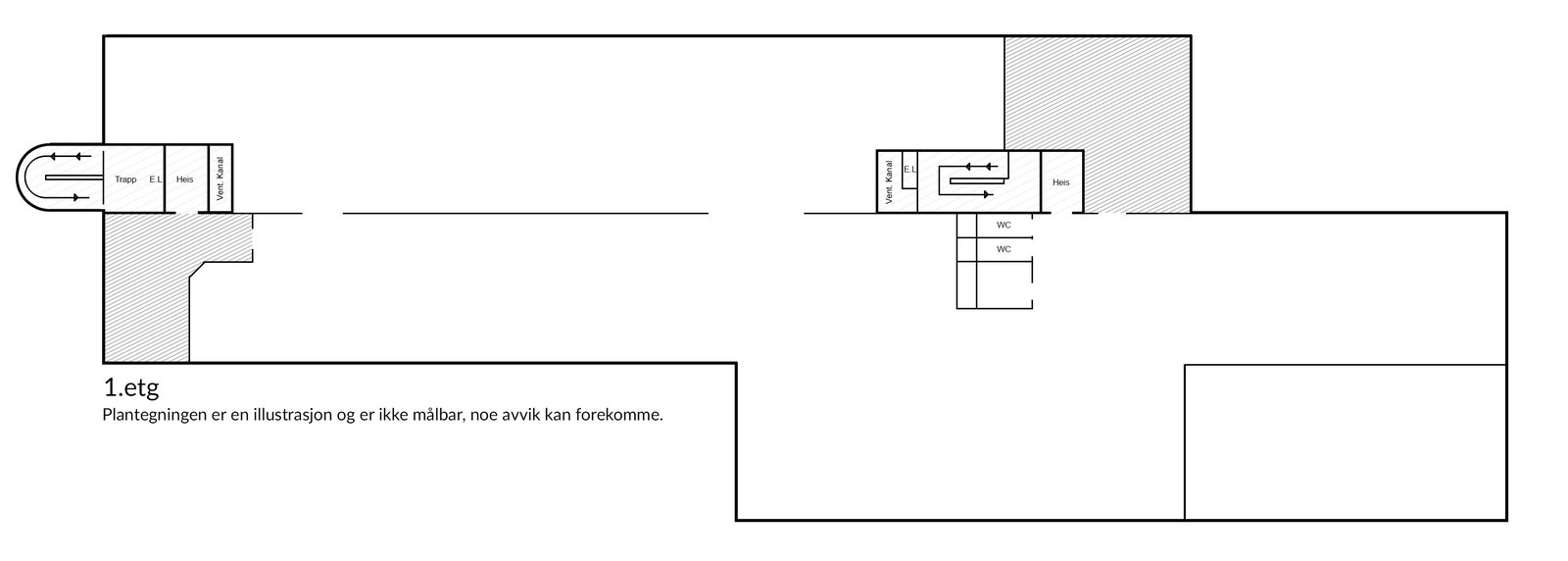 Store åpne flater, kan inredes etter leietakers ønsker og behov. Galleribilde
