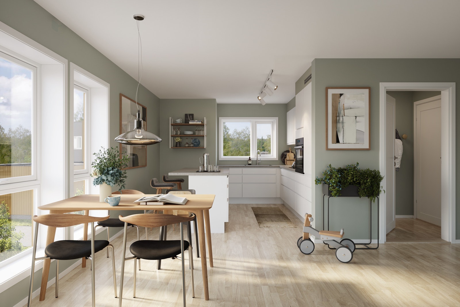 Rekkehusene leveres med moderne materialvalg og miljøvennlig gulvvarme i hele boligen Galleribilde