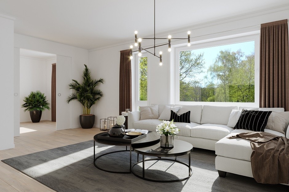 Stue 4- og 6- roms leilighet (illustrasjon) Galleribilde