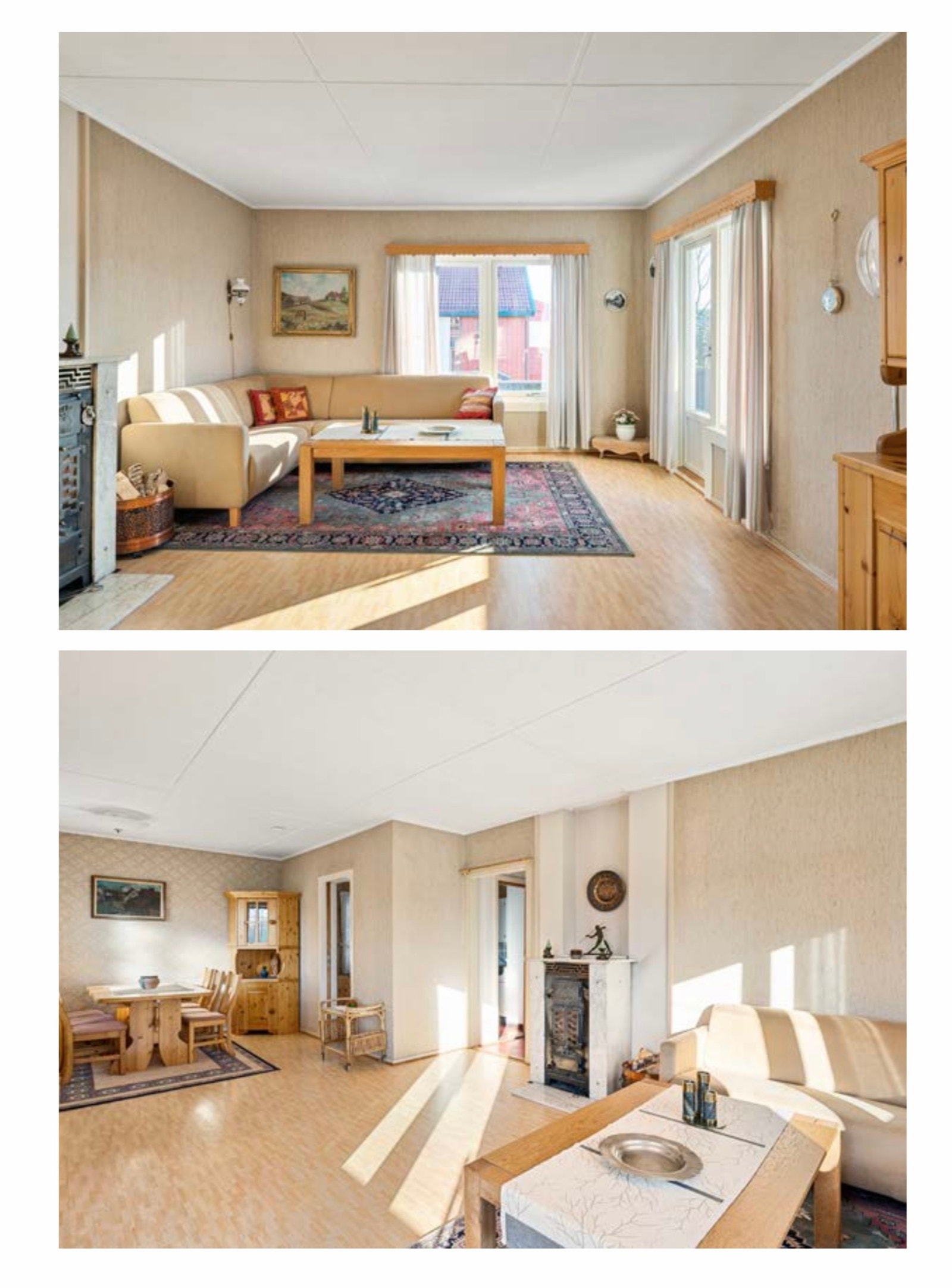 Stor og lys stue med utsikt. Følger med en vakker peis som varmer opp hele huset slik at strøm regningen blir mindre :) Galleribilde