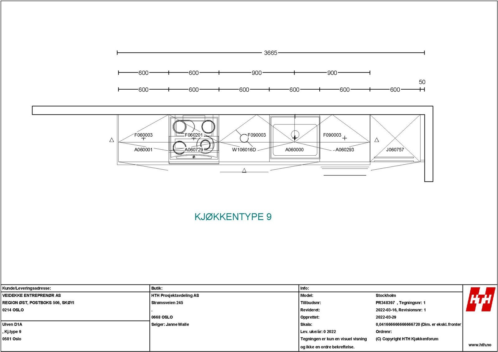 Kjøkkentegning for leilighet 6013, del 2 Galleribilde
