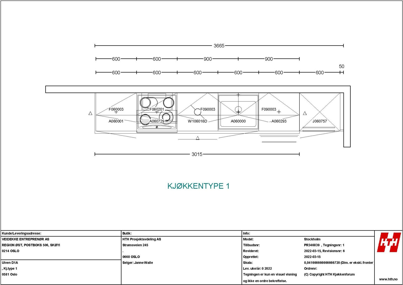 Kjøkkentegning for leilighet 8001, del 2 Galleribilde
