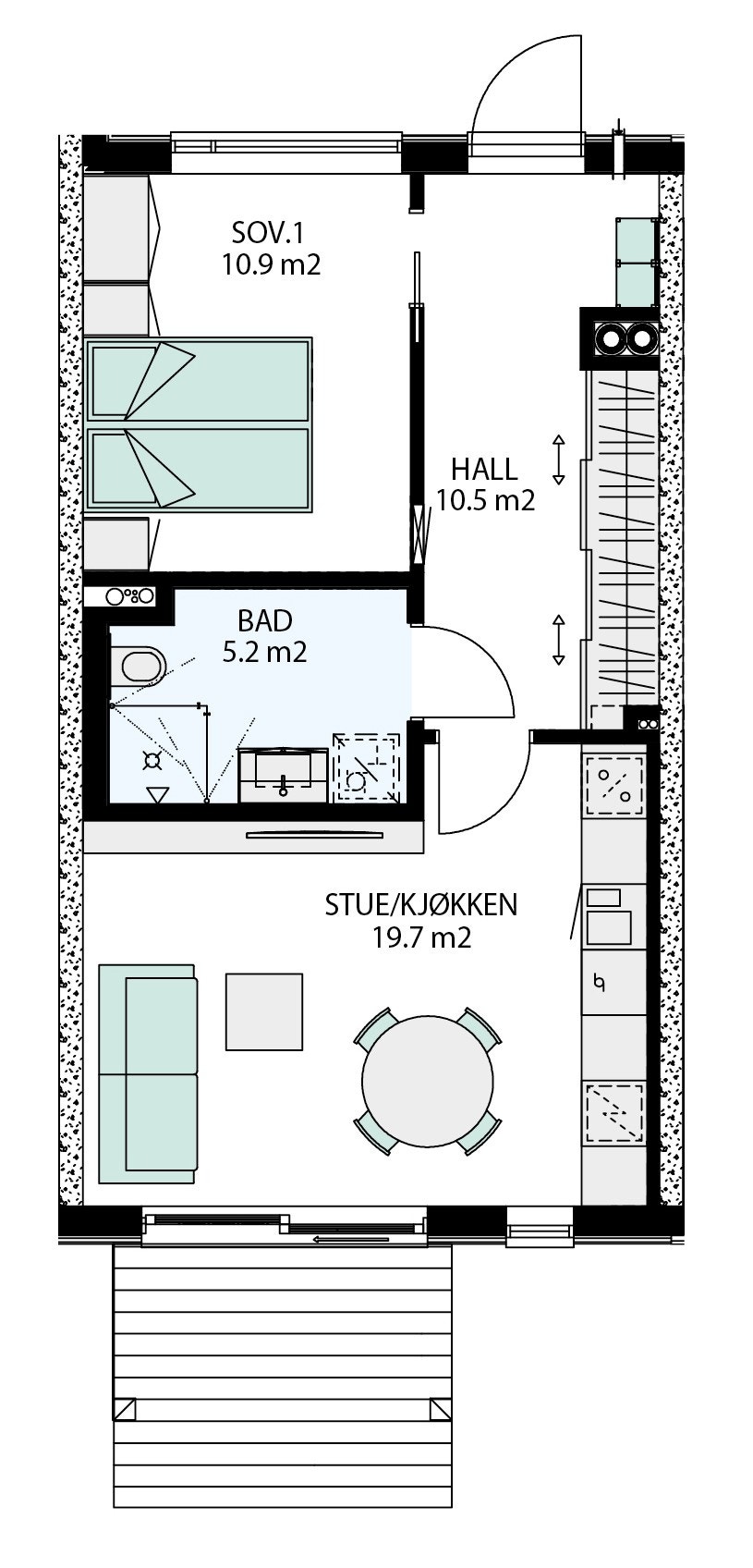 2 roms (50 m2 BRA) - 1 etasje - blokk 3 nr. 64 H0101 Galleribilde