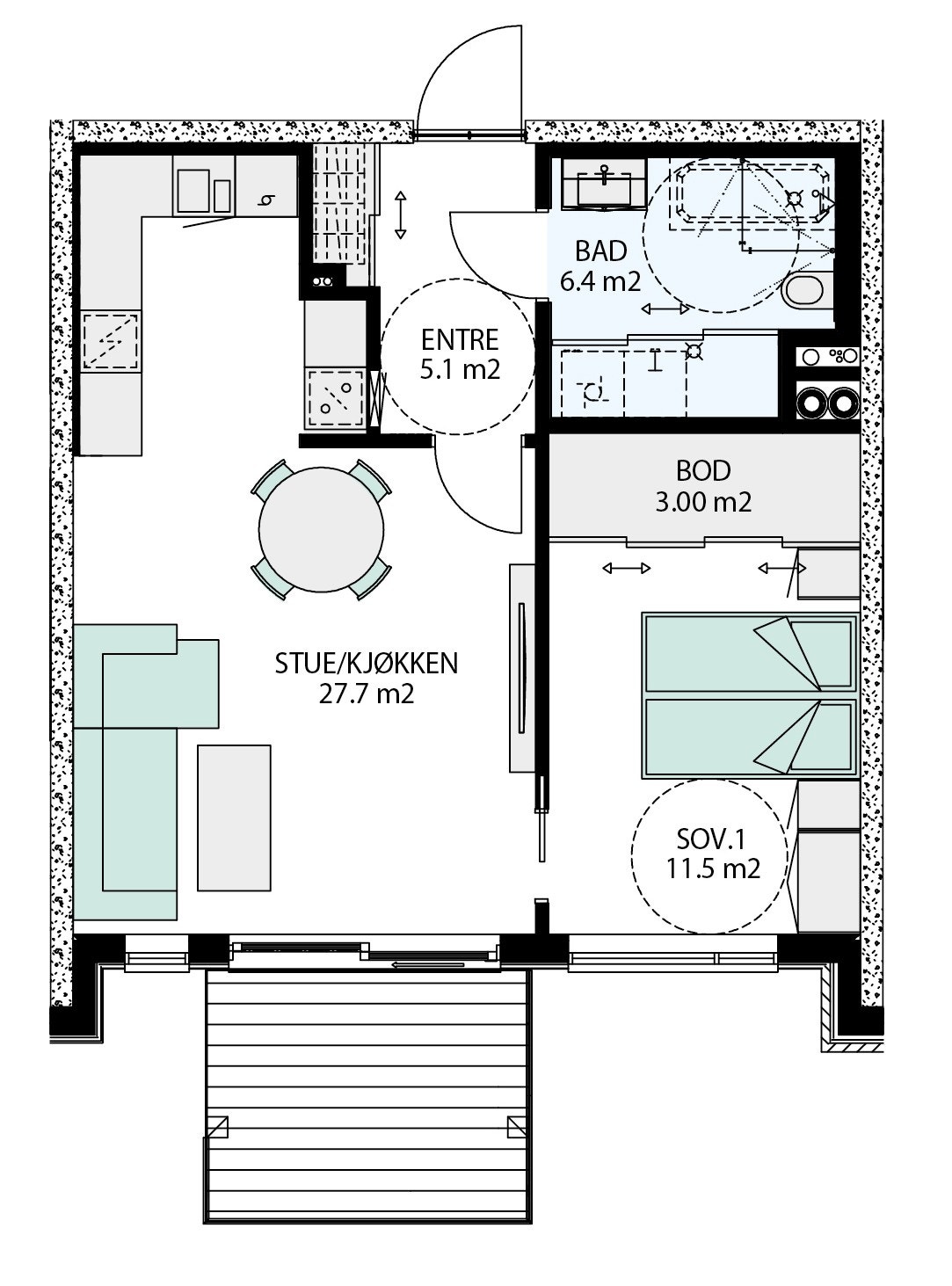 2- roms (58 m2 BRA) - 2 og 3 etasje - blokk 3 nr. 66 H0204 og 66 H0304 Galleribilde