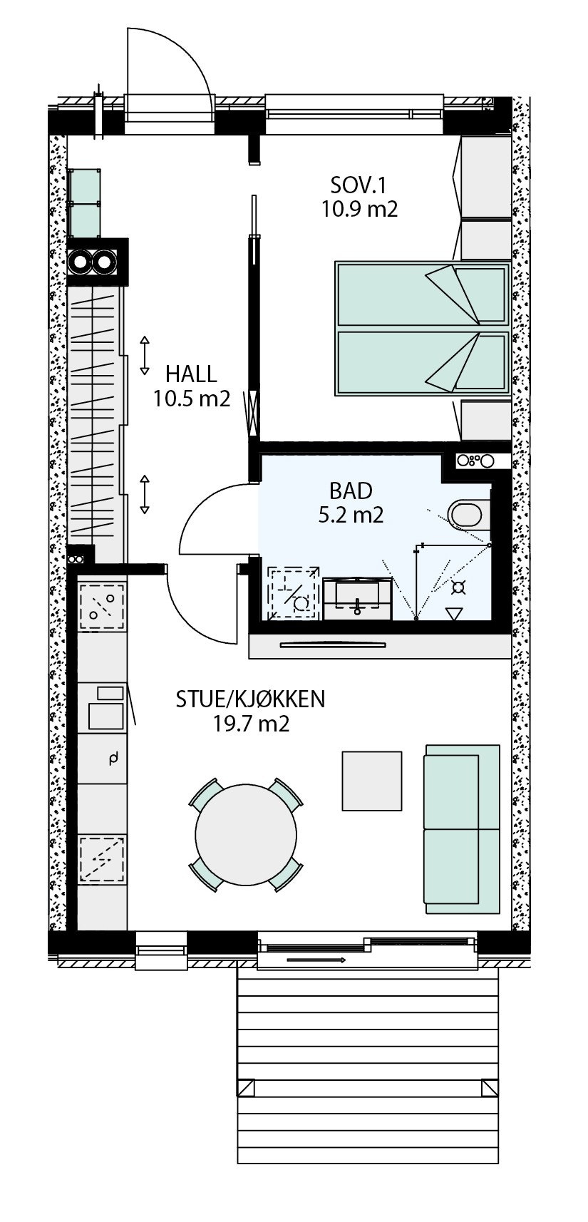 2- roms (50 m2 BRA) - 1 etasje - blokk 3 nr. 62-H0101 Galleribilde
