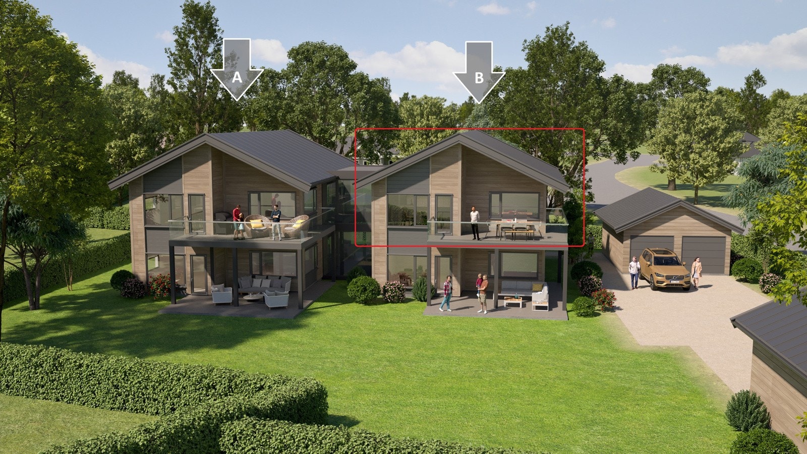 Leilighet B2 inntegnet i bygget. Galleribilde