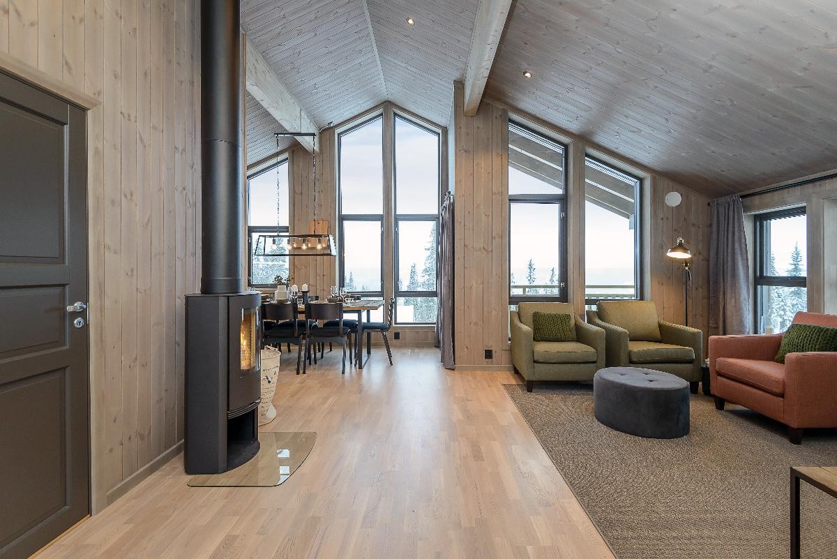 stue med god takhøyde og store vinduer Galleribilde