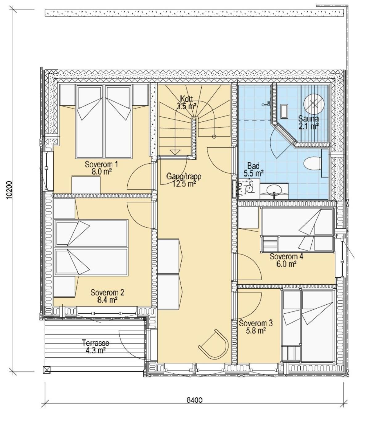 underetasje med fire soverom, bad, badstue og romslig hall. Galleribilde