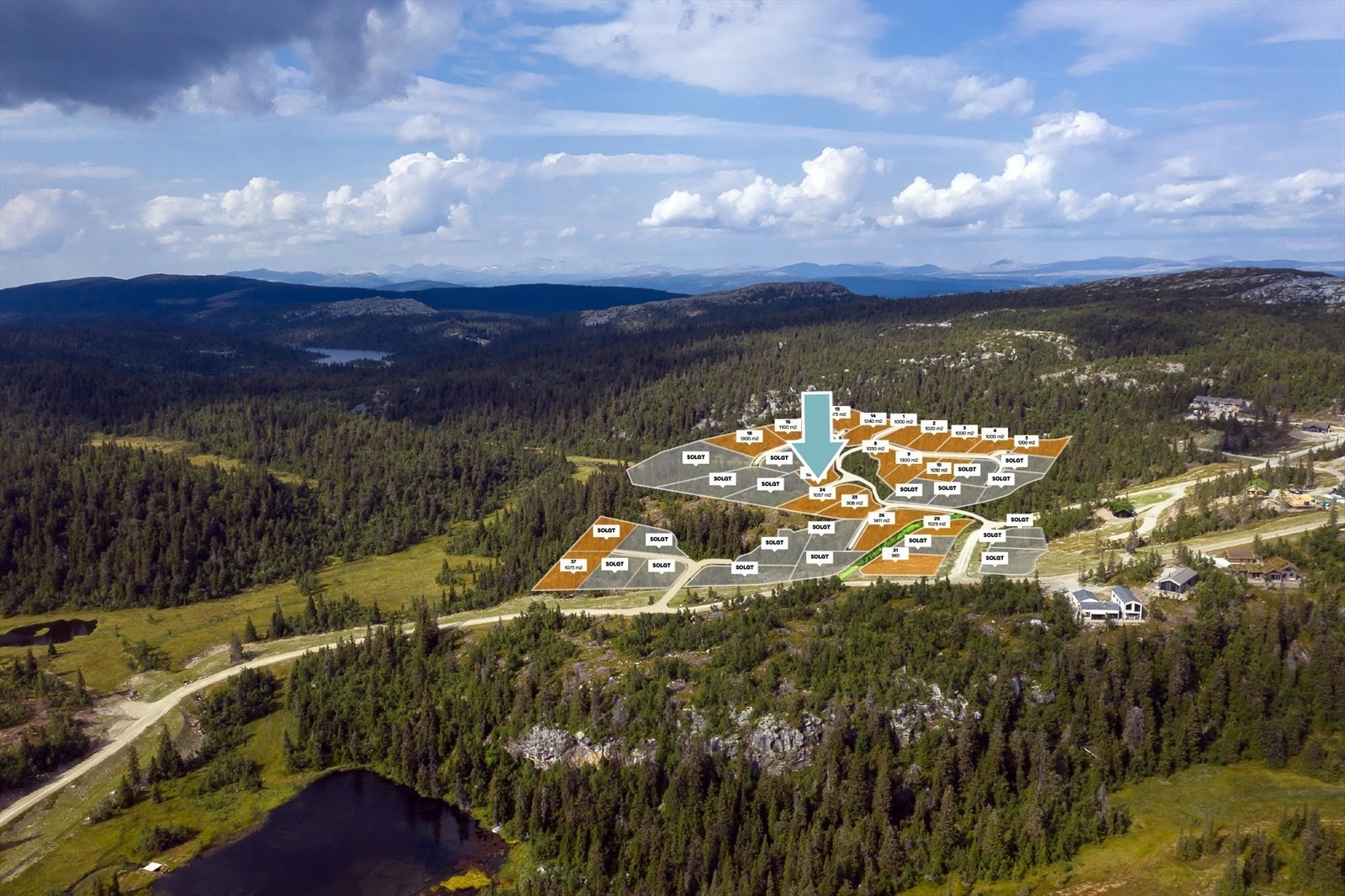 Hyttetomten er en del av Raudskuttberget hytteområde. Galleribilde