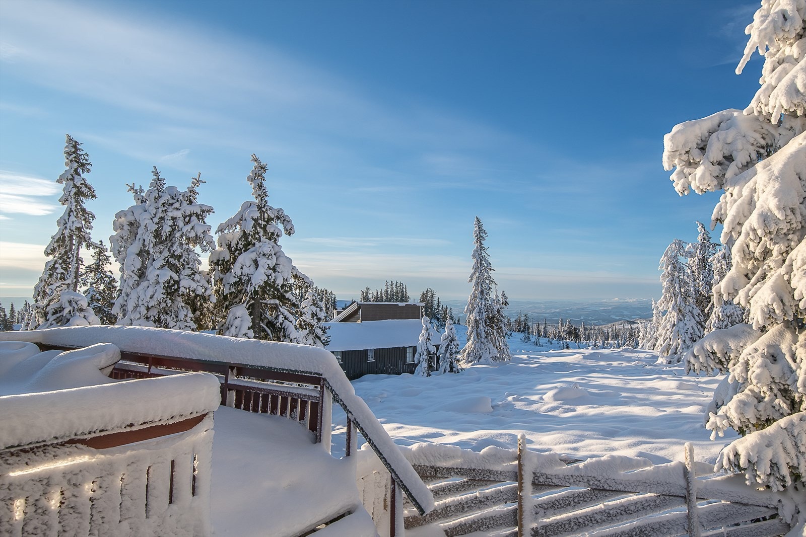 Romslig terrasse med utgang fra stue der du kan nyte den flotte utsikten og slappe av i solveggen. Galleribilde