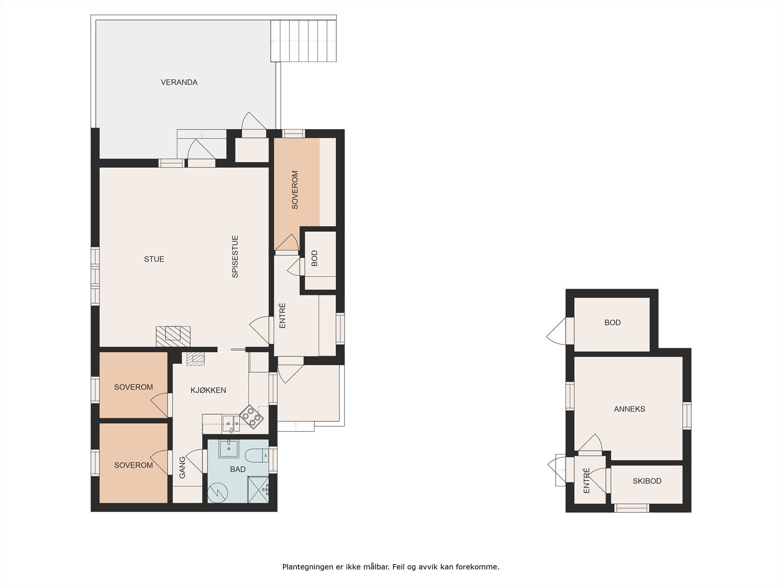 Planskisse over hytte og anneks. Galleribilde