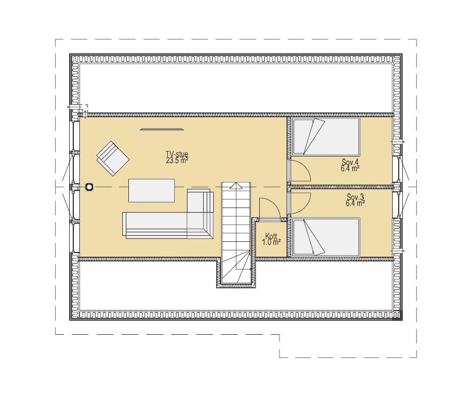andre etasje med stor TV-stue, bod og to soverom Galleribilde